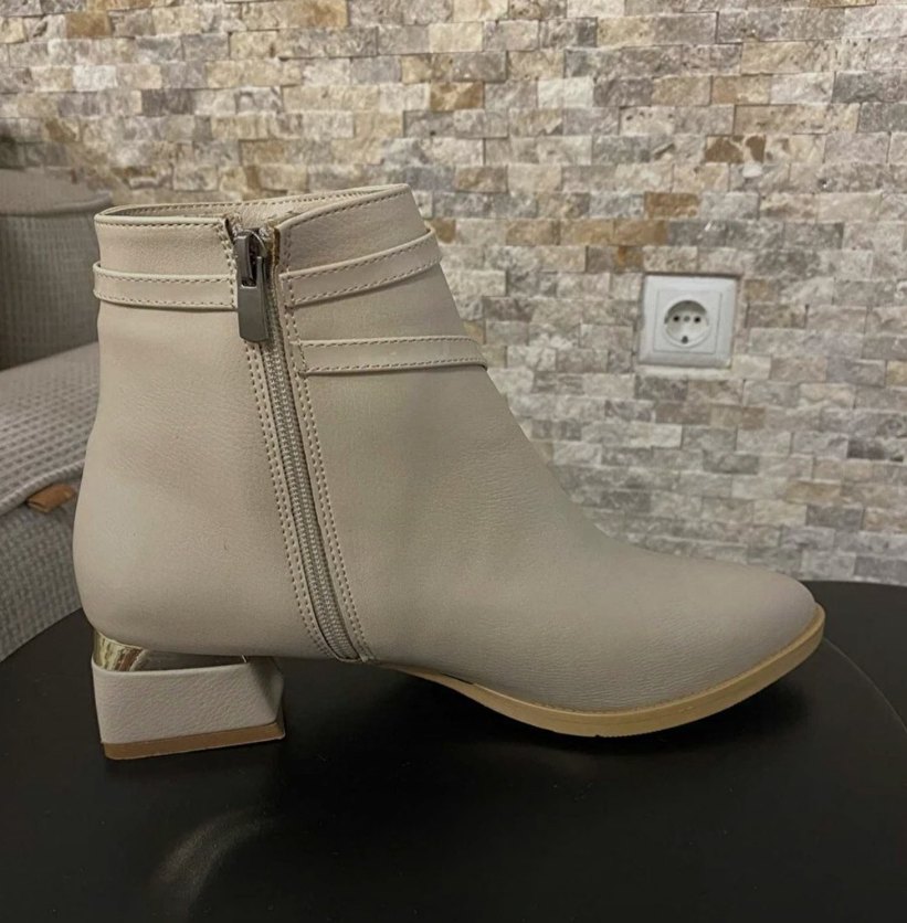 Bej Deri Kadın Topuklu Bot - Görsel 2