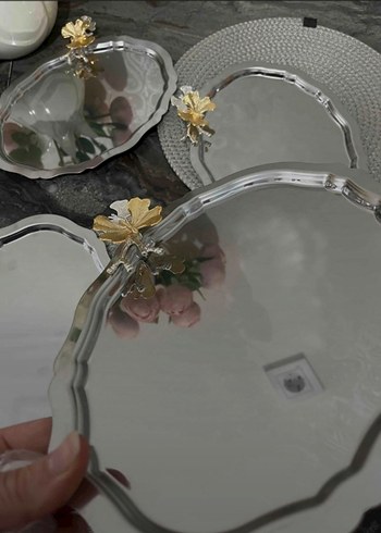 Kelebek Detaylı Gri Tepsi Seti - Görsel 2