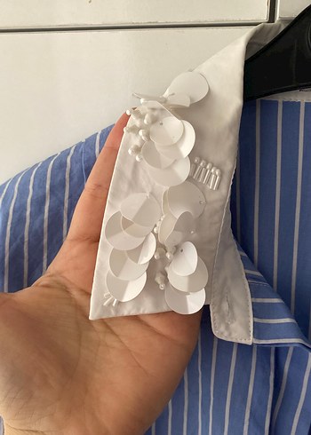 s Beden mavi Renk Düğmeli Mavi Çizgili Kadın Gömlek