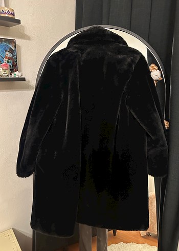 Bershka siyah Midi Kadın Kürk Detaylı Ceket - Görsel 2