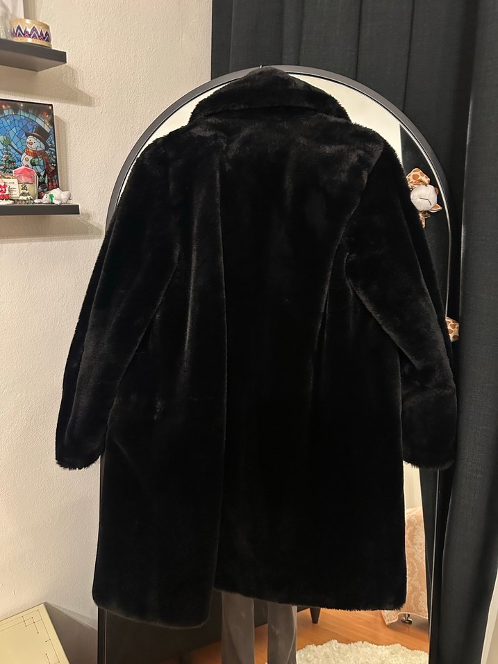 Bershka siyah Midi Kadın Kürk Detaylı Ceket - Görsel 2
