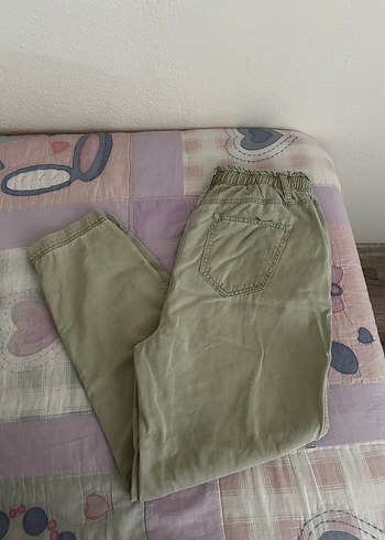 Kadın Haki Pamuklu Rahat Kesim Pantolon