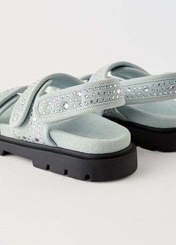 36 Beden mavi Renk Zara denim taşlı sandalet 36