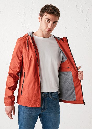 Turuncu Parlak Kapüşonlu Erkek Ceket - Görsel 3