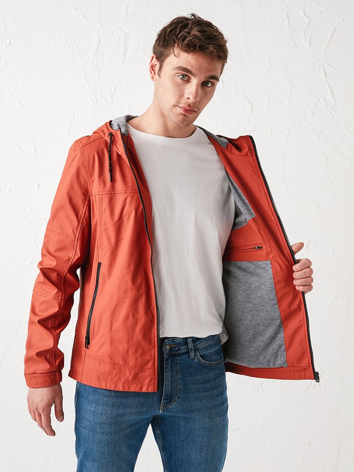 Turuncu Parlak Kapüşonlu Erkek Ceket - Görsel 3