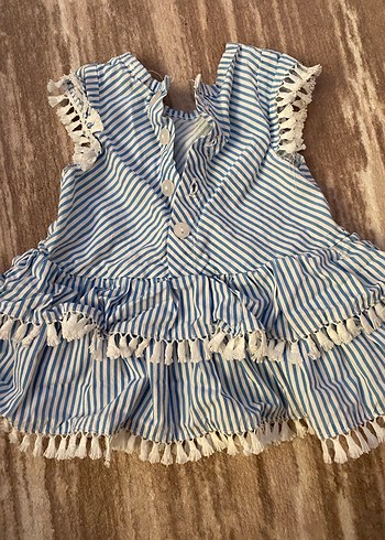 Kız Çocuk Mavi Çizgili Fırfırlı Elbise - Görsel 3