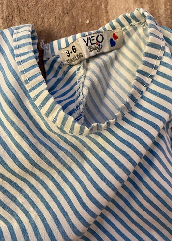 Kız Çocuk Mavi Çizgili Fırfırlı Elbise - Görsel 2