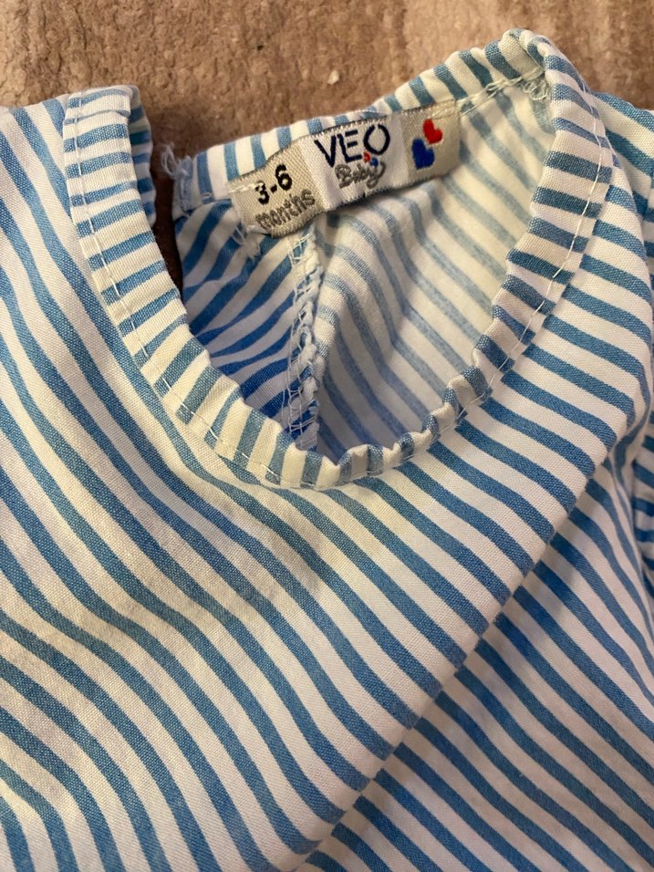 Kız Çocuk Mavi Çizgili Fırfırlı Elbise - Görsel 2