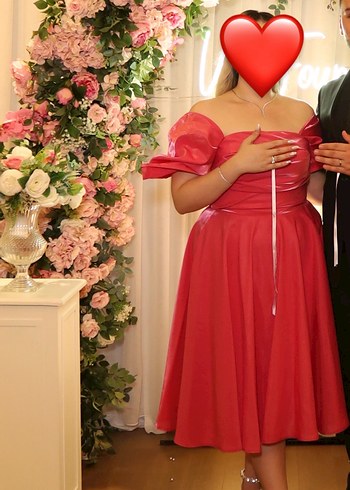 Pembe balon kol midi abiye
