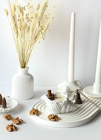Tasarımcı 6 Parça Vazo Şamdan Mumluk Tepsi Dekoratif Set