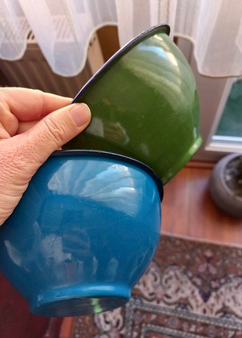 Renkli Mavi ve Yeşil Gıda Kapları emaye - Görsel 11