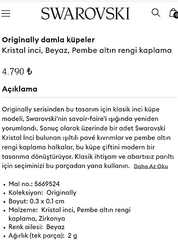 Beden altın Renk Swarovski inci küpe