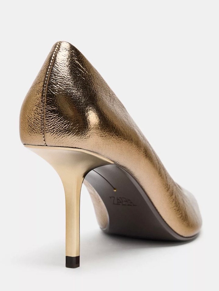 Altın metalik Gold Parlak topuklu ayakkabı Stiletto - Görsel 3