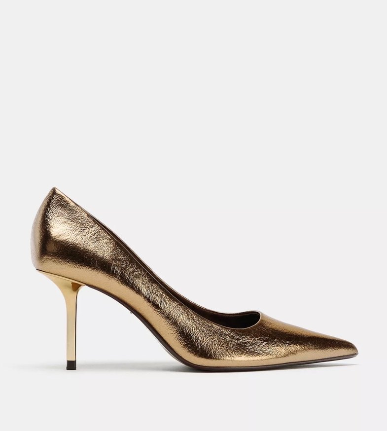 Altın metalik Gold Parlak topuklu ayakkabı Stiletto - Görsel 2