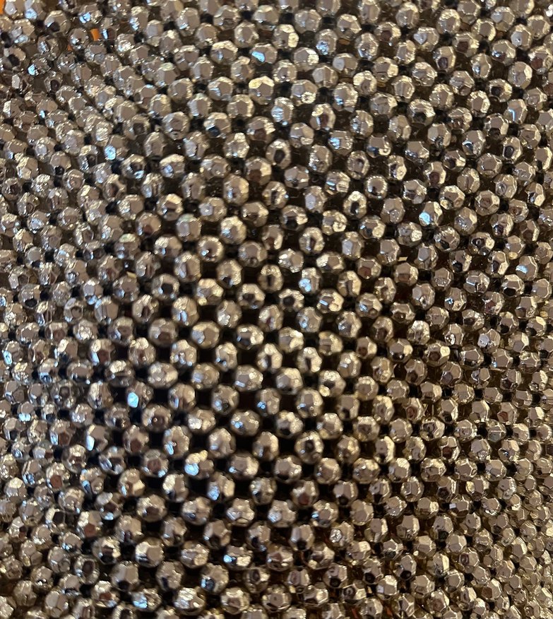 Abiye Boncuk İşlemeli Gümüş Rengi Örgü Çanta - Görsel 4