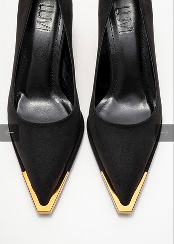 LuviShoes Siyah Süet Altın detaylı Kadın Stiletto Topuklu - Görsel 2