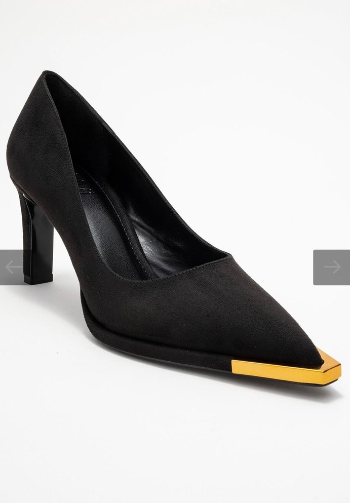 LuviShoes Siyah Süet Altın detaylı Kadın Stiletto Topuklu - Görsel 3