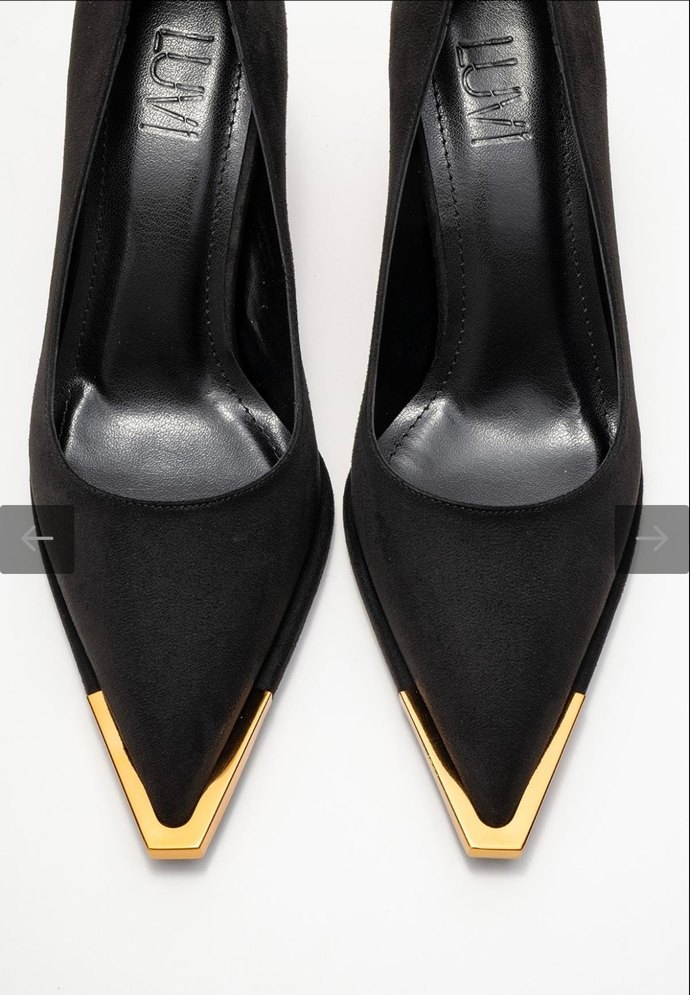 LuviShoes Siyah Süet Altın detaylı Kadın Stiletto Topuklu - Görsel 2