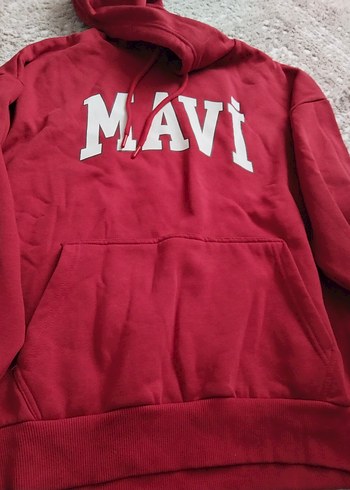 Kırmızı Kapüşonlu Nakışlı Kadın Sweatshi - Görsel 3