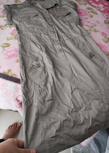 Gri Düğmeli Kolsuz Kadın kıza elbise  dolapta buruşuk sıfır - Görsel 2