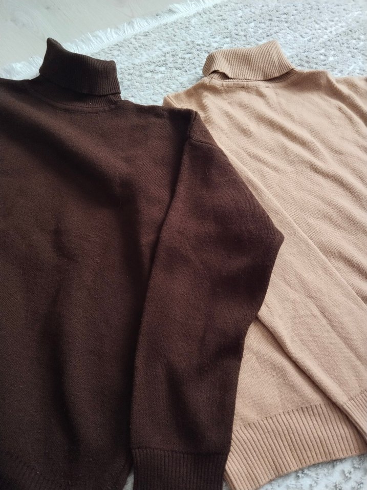 Kadın Kahverengi Boğazlı Örgü Yün Kazak iki tane fiyatı - Görsel 2
