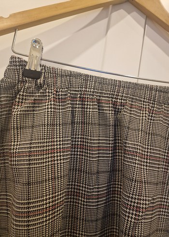 Zara Gri Ekoseli Midi Etek