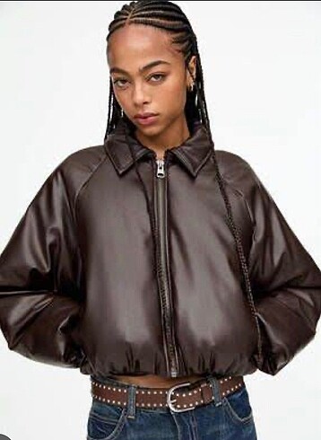 Pull and Bear Suni Deri Bomber Ceket