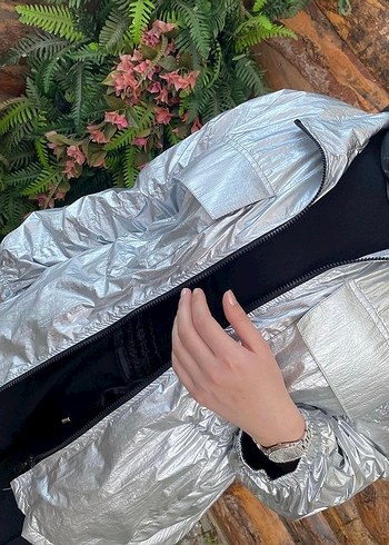 Gri parlak yağmurluk - Görsel 2