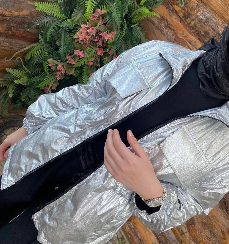 Gri parlak yağmurluk - Görsel 2