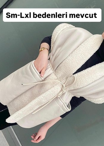 Beyaz Kemerli Kadın Peluş yelek hooopstore