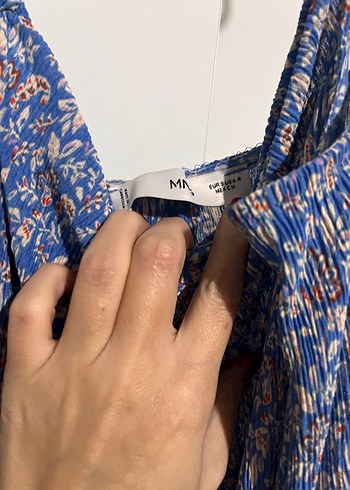 Mavi V Yakalı Salaş Uzun Elbise - Görsel 2