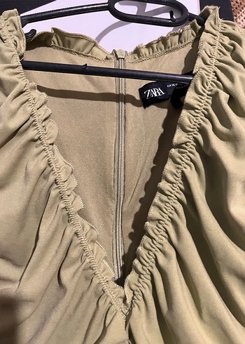 Parlak Haki Drapeli Uzun Kadın Elbise - Görsel 3