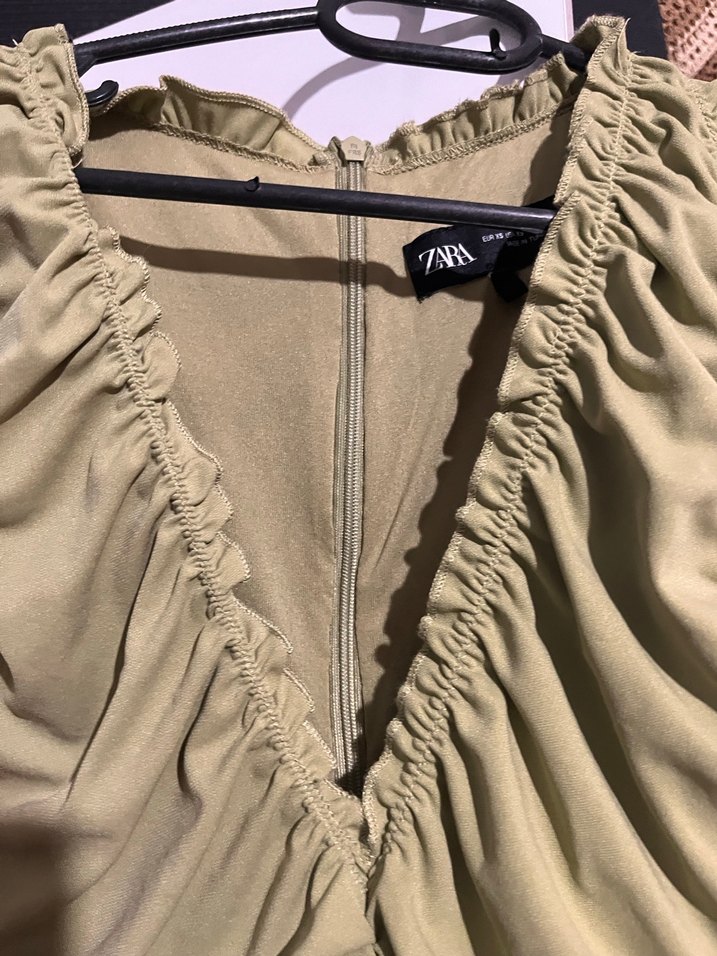 Parlak Haki Drapeli Uzun Kadın Elbise - Görsel 3