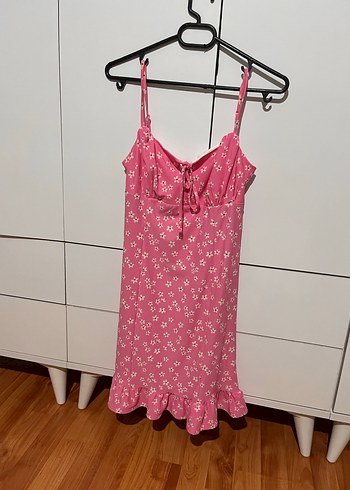 Pembe Midi İpli Fırfırlı Elbise - Görsel 3