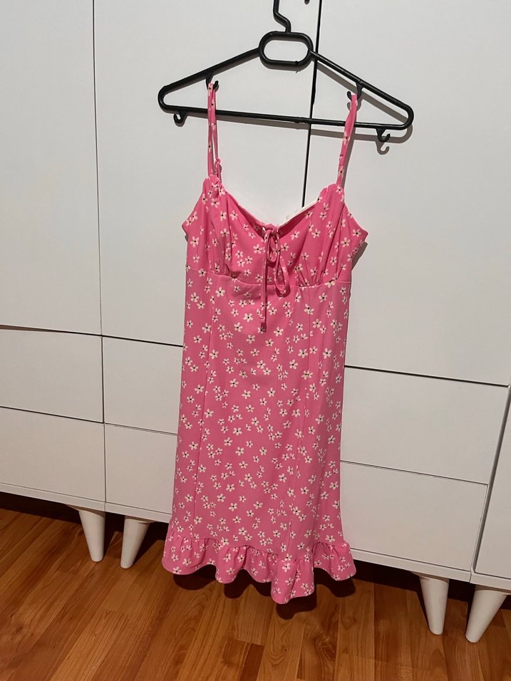 Pembe Midi İpli Fırfırlı Elbise - Görsel 3