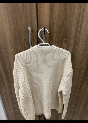 Kadın Beyaz Triko Örgü Bağcıklı Hırka - Görsel 2