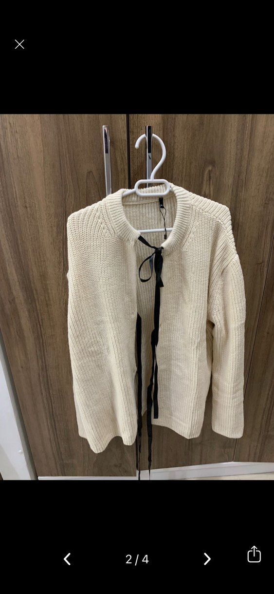 Kadın Beyaz Triko Örgü Bağcıklı Hırka - Görsel 3