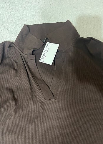 Kahverengi V Yaka Midi Keten Elbise - Görsel 2