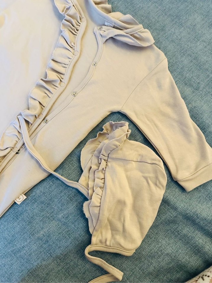 Bej Kız Bebek Uzun Kollu Düğmeli takım zıbın - Görsel 3