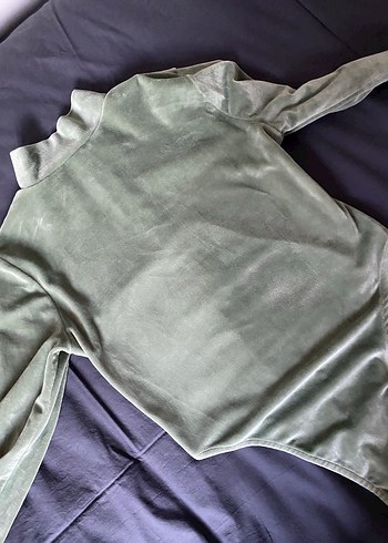 Zara Yeşil kadife fermuarlı uzun kollu bodysuit