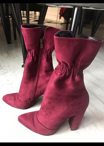 Bordo Süet Stiletto Topuklu Bot