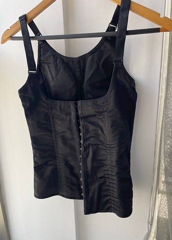 Düğmeli Siyah Gotik Saten Büstiyer korse