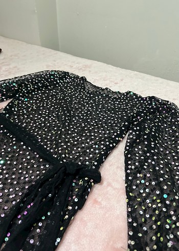 Payetli Siyah Puantiyeli Kadın Bluz - Görsel 2