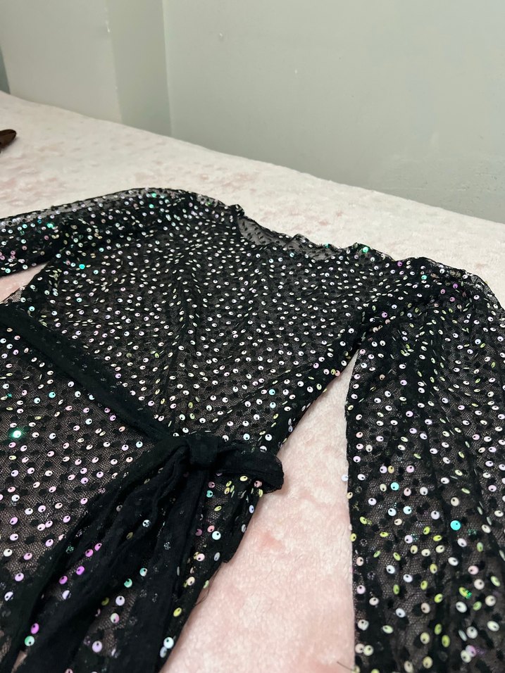 Payetli Siyah Puantiyeli Kadın Bluz - Görsel 2