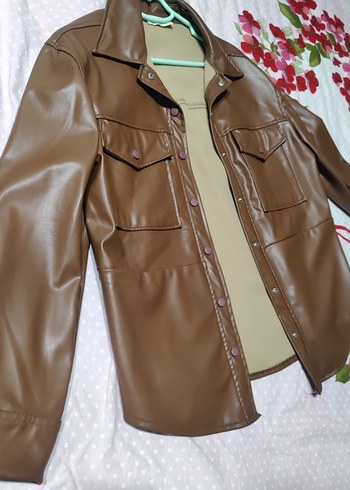 Düğmeli Kahverengi Deri Kadın Ceket - Görsel 2