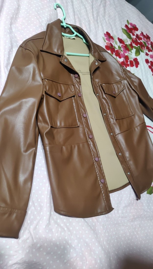 Düğmeli Kahverengi Deri Kadın Ceket - Görsel 2