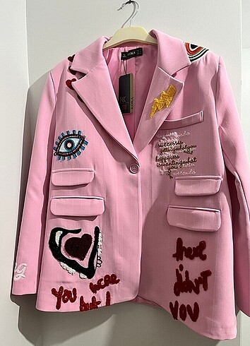 Zara Patchli pembe blazer ceket