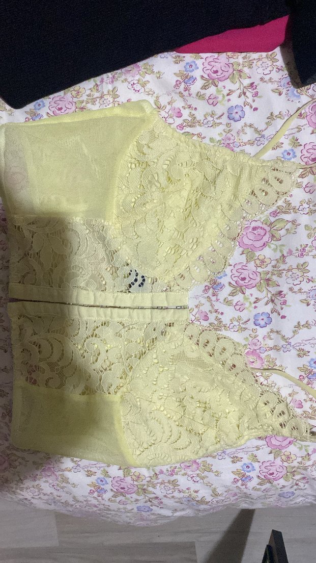 Sarı Dantel Detaylı Straplez Büstiyer - Görsel 4