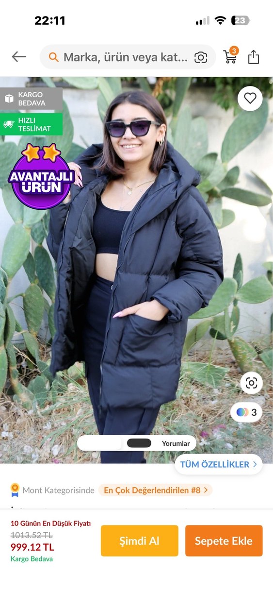 Siyah Şişme Kapüşonlu Kadın Kışlık Mont - Görsel 3