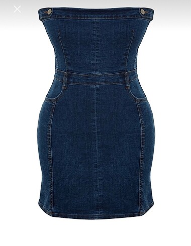 34 Beden straplez denim elbise